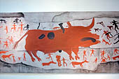 Catalhoyuk settlement  (Konia), reproduction of fresco of an ox hunt, painted plaster, 6th millenium BC.